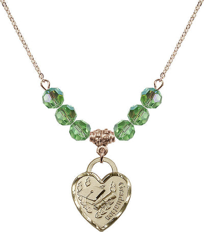 Large Gold-filled Graduation Heart 6mm Peridot Beaded Necklace, Measures 3/4-inch tall by 5/8-inch wide, Bliss Manufacturing