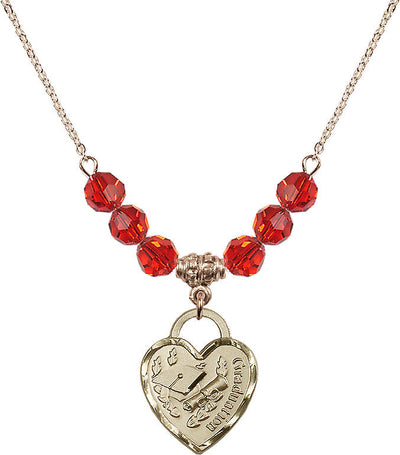 Large Gold-filled Graduation Heart 6mm Ruby Beaded Necklace, Measures 3/4-inch tall by 5/8-inch wide, Bliss Manufacturing
