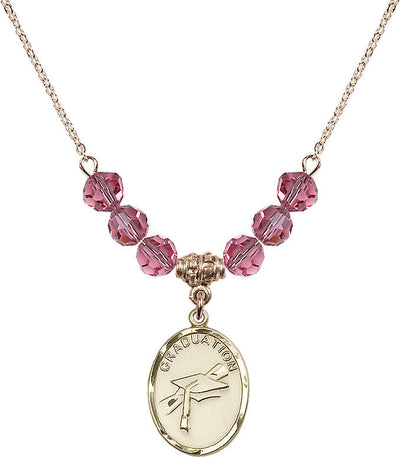 Graduation Heart Oval Gold-filled Rose 6mm Beaded Necklace, Medal Measures 3/4-inch tall by 1/2-inch wide, Bliss Manufacturing