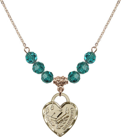 Large Gold-filled Graduation Heart 6mm Zircon Beaded Necklace, Measures 3/4-inch tall by 5/8-inch wide, Bliss Manufacturing