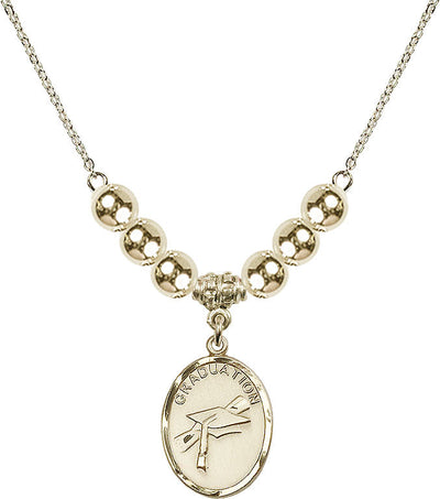 Graduation Heart Oval 14kt Gold-filled Gold-filled 6mm Beaded Necklace, Medal Measures 3/4-inch tall by 1/2-inch wide, Bliss Manufacturing