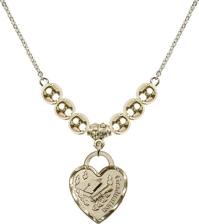 Large Gold-filled Graduation Heart 6mm Gold-filled Beaded Necklace, Measures 3/4-inch tall by 5/8-inch wide, Bliss Manufacturing
