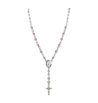 Sterling Silver 4mm Austrian Crystal Rosary Necklace, Bliss Manufacturing