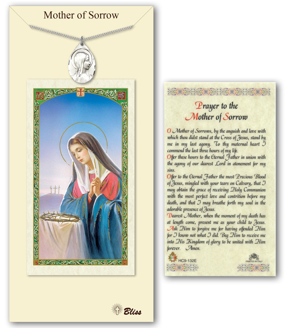 Bliss Sorrowful Mother Medal and Prayer Holy Card Gift Set