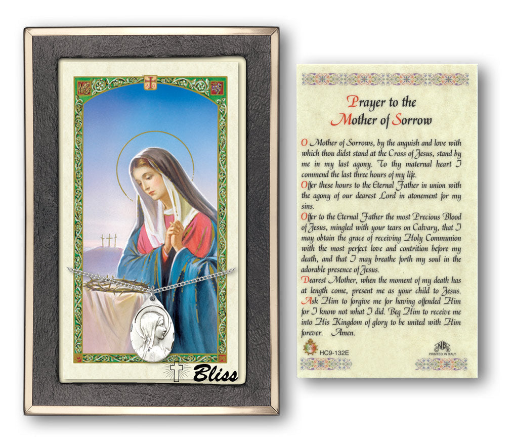 Bliss Sorrowful Mother Medal and Prayer Holy Card Gift Set