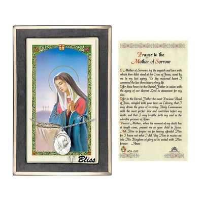 Madonna Sterling Silver Medal with a Mother of Sorrow prayer card, Bliss Manufacturing