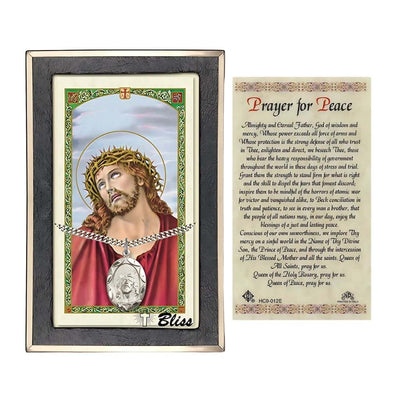 Sacred Heart of Jesus Sterling Silver Medal with a Prayer for Peace card, Bliss Manufacturing