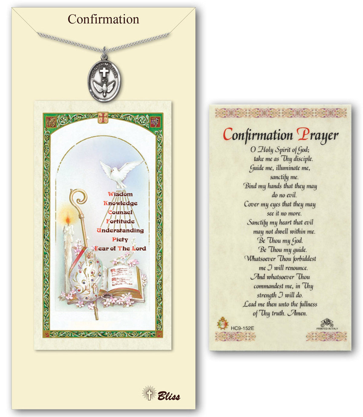 Bliss Holy Spirit Confirmation Medal and Prayer Holy Card Gift Set