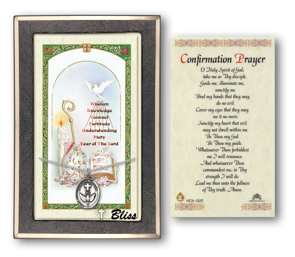 Bliss Holy Spirit Confirmation Medal and Prayer Holy Card Gift Set