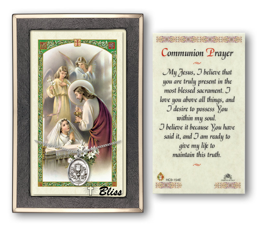 Bliss Girl's First Holy Communion Medal and Prayer Holy Card Gift Set