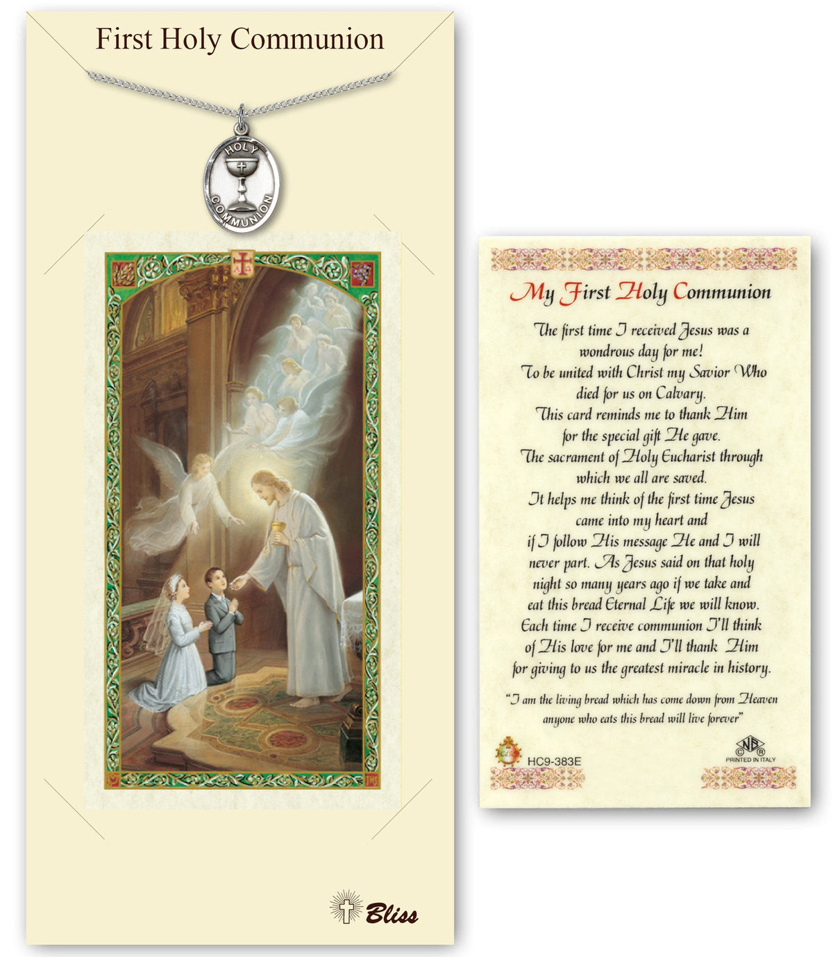 Bliss Holy Communion Chalice Medal and Prayer Holy Card Gift Set