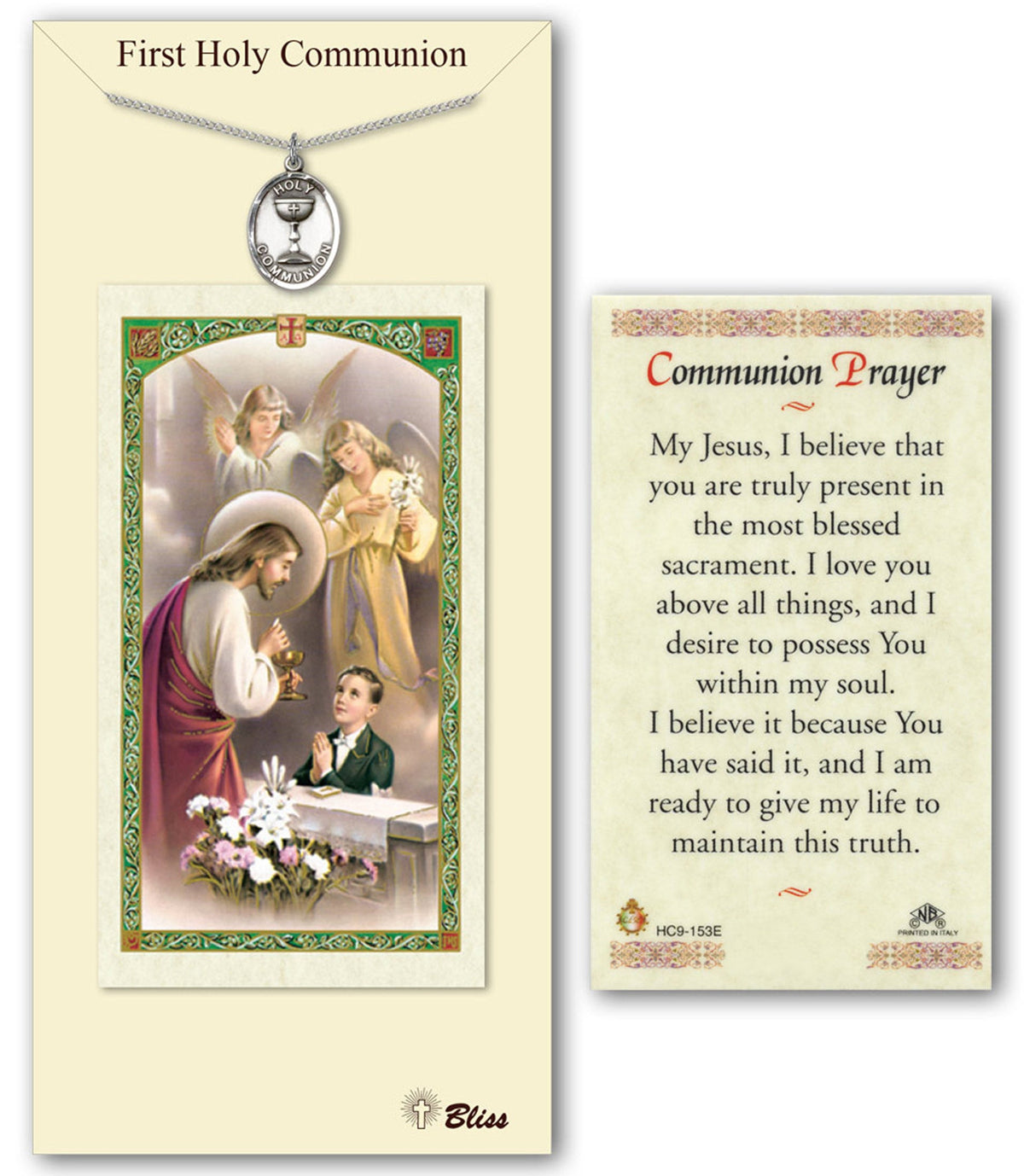 Bliss Boy's Holy Communion Medal and Prayer Holy Card Gift Set