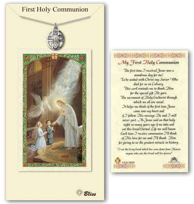 5-Way Chalice Communion Pewter Medal and Prayer Holy Card Gift Set, Bliss Manufacturing
