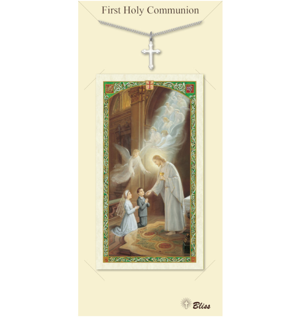 Bliss Holy Communion Cross Medal and Prayer Holy Card Gift Set