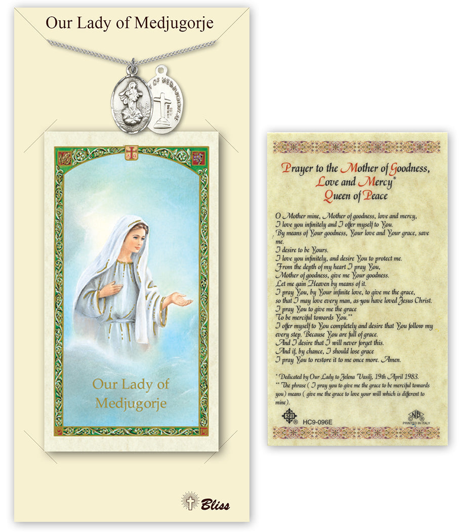 Bliss Our Lady of Medugorje Medal and Prayer Holy Card Gift Set