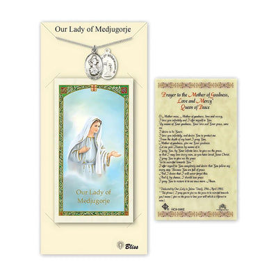 St. Our Lady of Medugorje Pewter 7/8-inch Medal Prayer to the Mother of Goodness, Love and Mercy, Queen of Peace Card Gift Set, Bliss Manufacturing