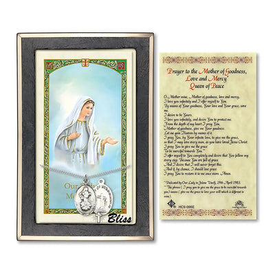 St. Our Lady of Medugorje Sterling Silver 7/8-inch Medal Prayer to the Mother of Goodness, Love and Mercy, Queen of Peace Card Gift Set, Bliss Manufacturing