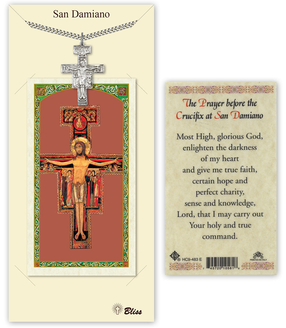 Bliss San Damiano Crucifix Medal and Prayer Holy Card Gift Set