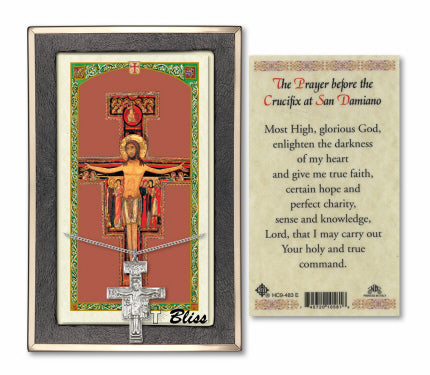 Bliss San Damiano Crucifix Medal and Prayer Holy Card Gift Set