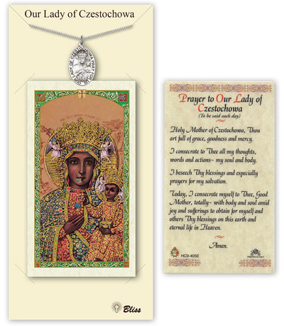 Our Lady of Czestochowa Medal and Prayer Holy Card Gift Set, pewter, Bliss Manufacturing