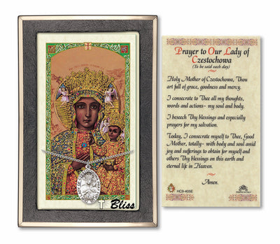 Our Lady of Czestochowa Medal and Prayer Holy Card Gift Set, sterling silver, Bliss Manufacturing
