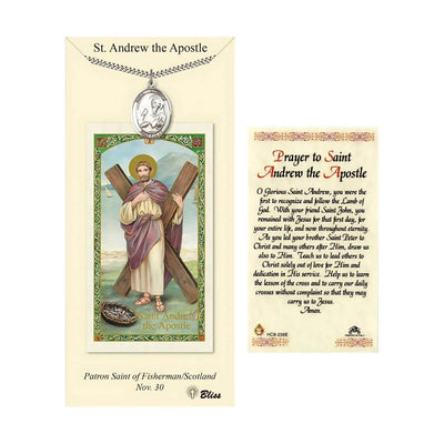 Saint Andrew the Apostle Pewter Medal with a Holy Prayer Card, 1-inch, Bliss Manufacturing