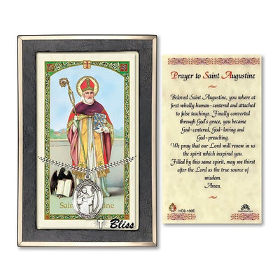 St. Augustine of Canterbury Sterling Silver Medal and Prayer Holy Card Deluxe Gift Set, Bliss Manufacturing