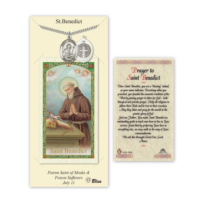 Saint Benedict Pewter Medal with a Holy Prayer Card Gift Set, 1-inch, Bliss Manufacturing