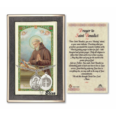 Saint Benedict Sterling Silver Medal with a Holy Prayer Card Gift Set, 1-inch, Bliss Manufacturing