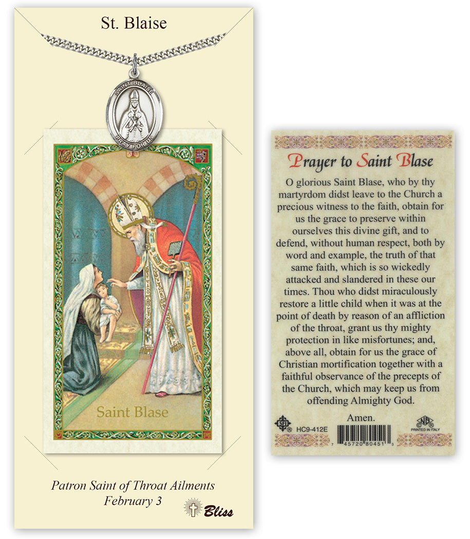 Bliss St Blaise Medal and Prayer Holy Card Gift Set