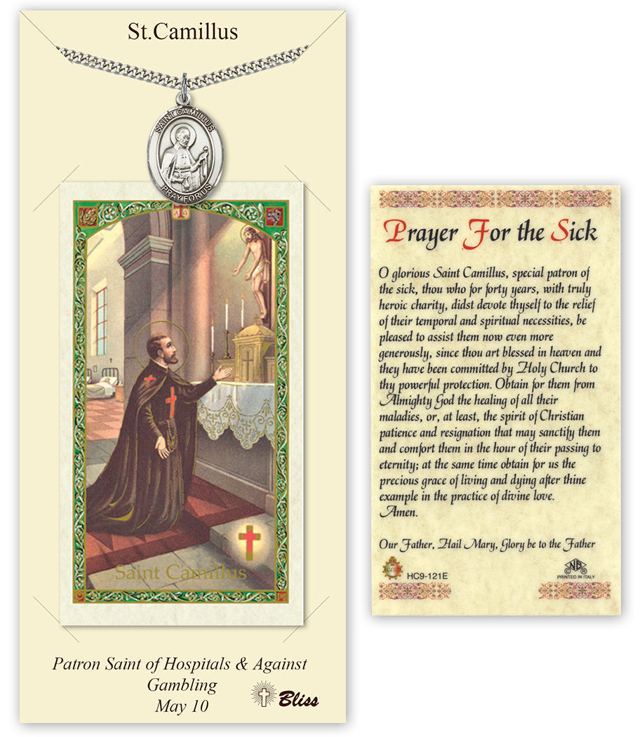 Bliss St Camillus of Lellis Medal and Prayer for the Sick Holy Card Gift Set