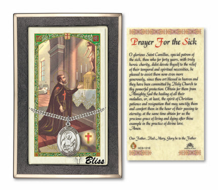 Bliss St Camillus of Lellis Medal and Prayer for the Sick Holy Card Gift Set