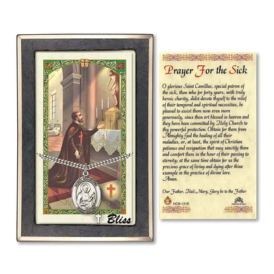 Saint Camillus Sterling Silver Medal with a Prayer for the Sick Card Gift Set, 1-inch, Bliss Manufacturing