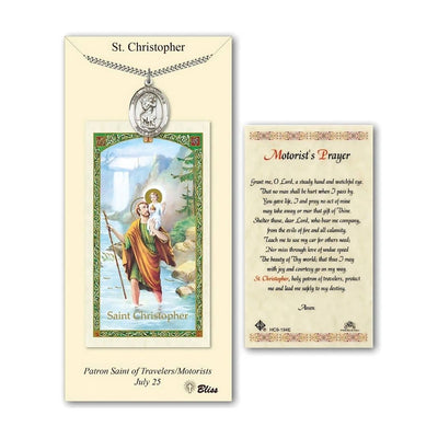 Saint Christopher Pewter Medal with a Motorist's Prayer Holy Card Gift Set, 1-inch, Bliss Manufacturing