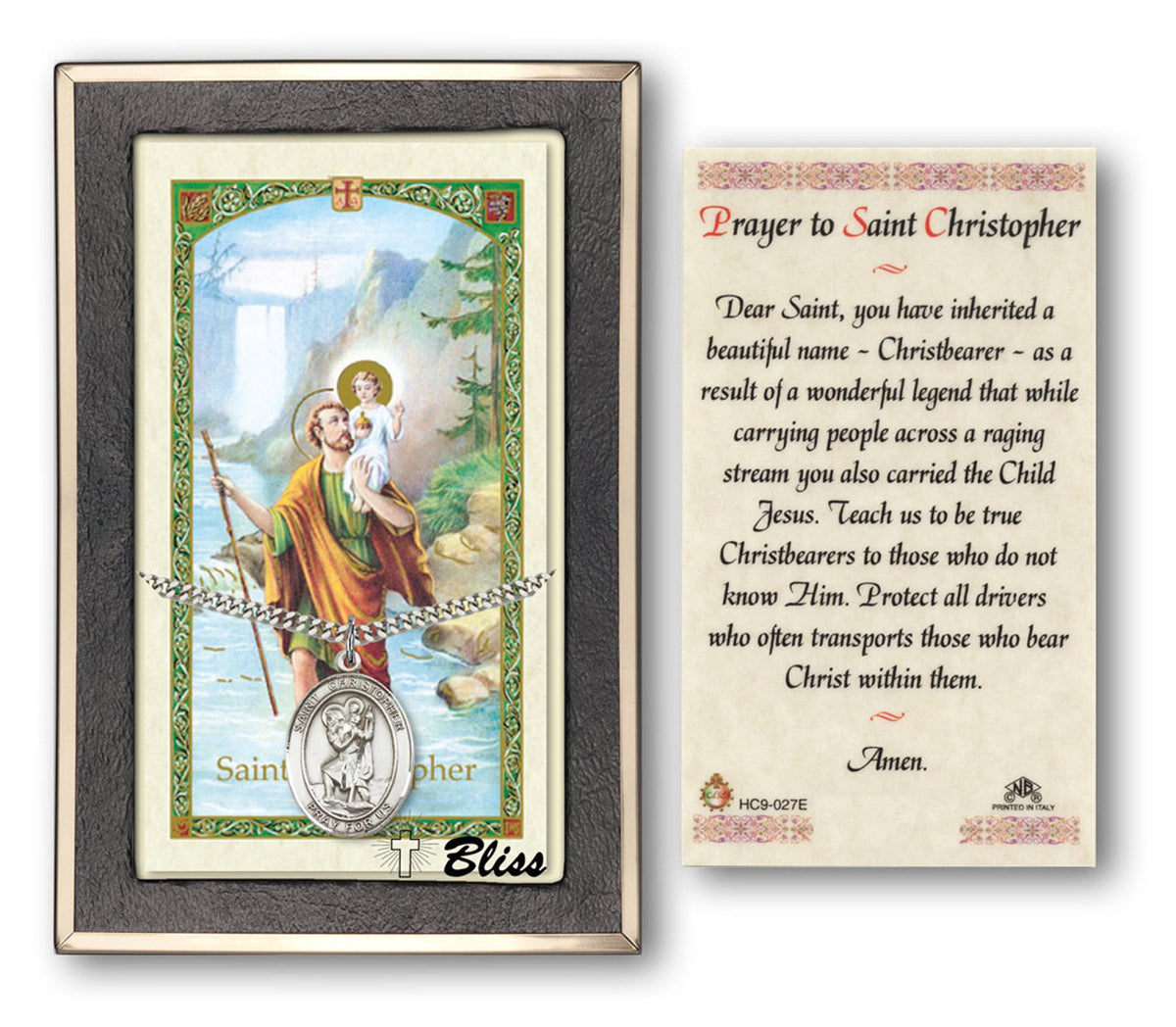 Bliss St Christopher Medal and Prayer Holy Card Gift Set