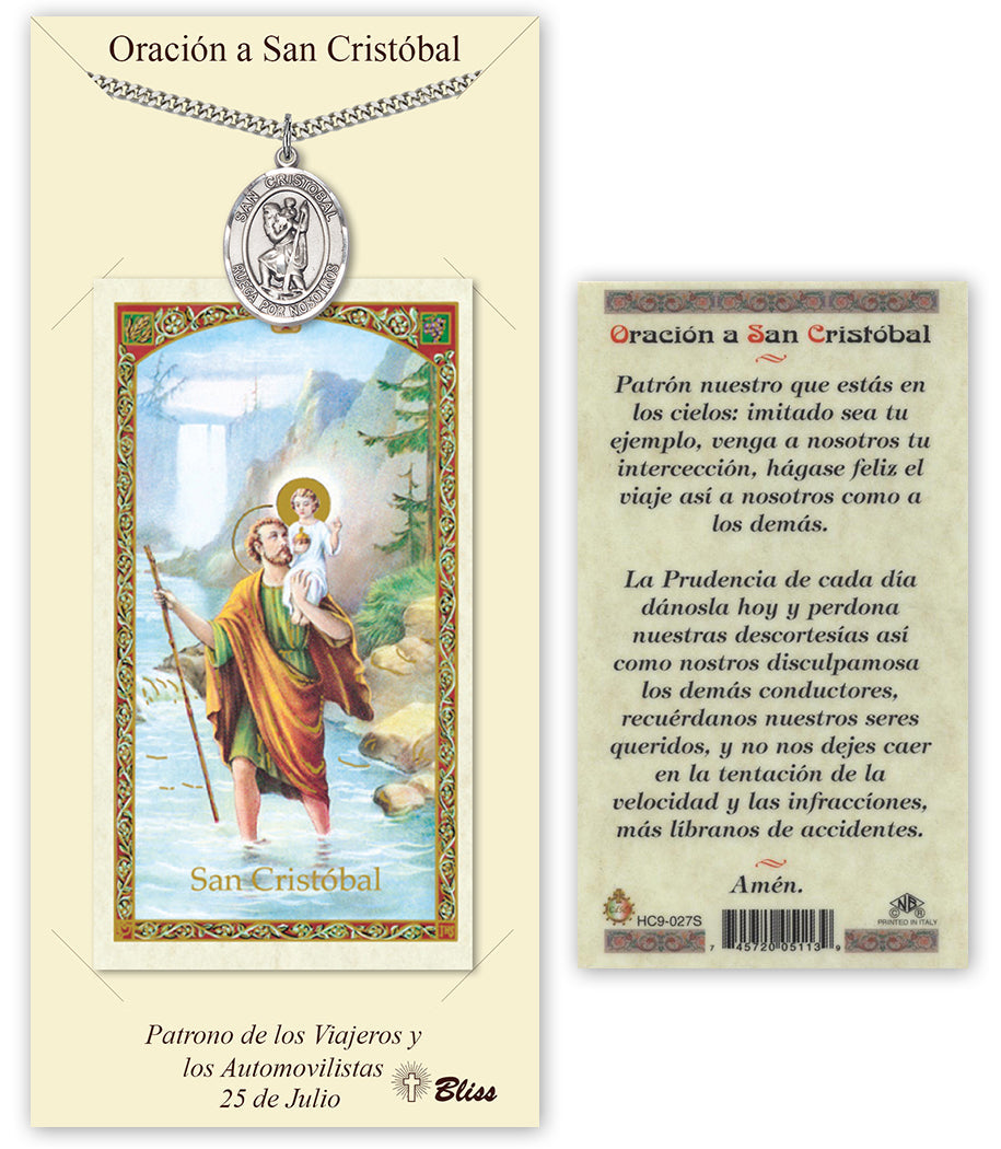 Bliss Spanish San Cristobal Medal and Prayer Holy Card Gift Set