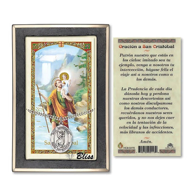 San Cristobal Sterling Silver Medal with a Spanish Text Holy Prayer Card Gift Set, 1-inch, Bliss Manufacturing