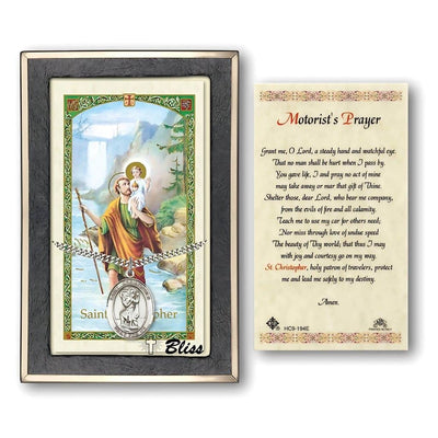 Saint Christopher Sterling Silver Medal with a Motorist's Prayer Holy Card Gift Set, 1-inch, Bliss Manufacturing