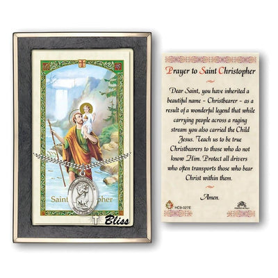 Saint Christopher Sterling Silver Medal with a Holy Prayer Card Gift Set, 1-inch, Bliss Manufacturing