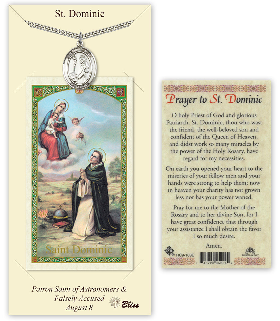 Bliss St Dominic de Guzman Medal and Prayer Holy Card Gift Set