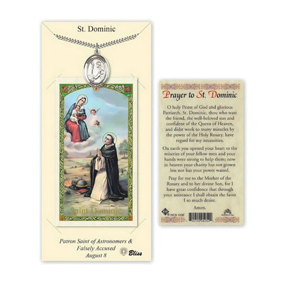 St. Dominic de Guzman Pewter 1-inch Medal with a Holy Prayer Card Gift Set, Bliss Manufacturing