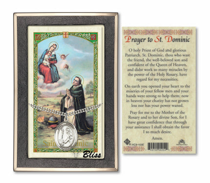 Bliss St Dominic de Guzman Medal and Prayer Holy Card Gift Set