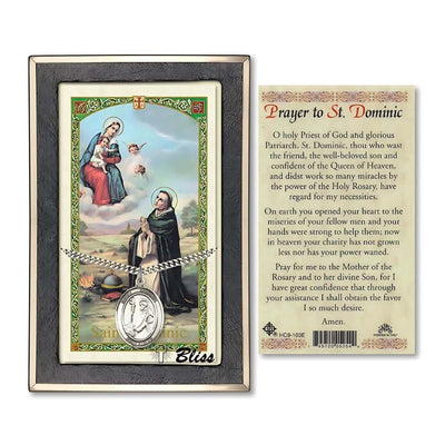 St. Dominic de Guzman Sterling Silver 1-inch Medal with a Holy Prayer Card Gift Set, Bliss Manufacturing