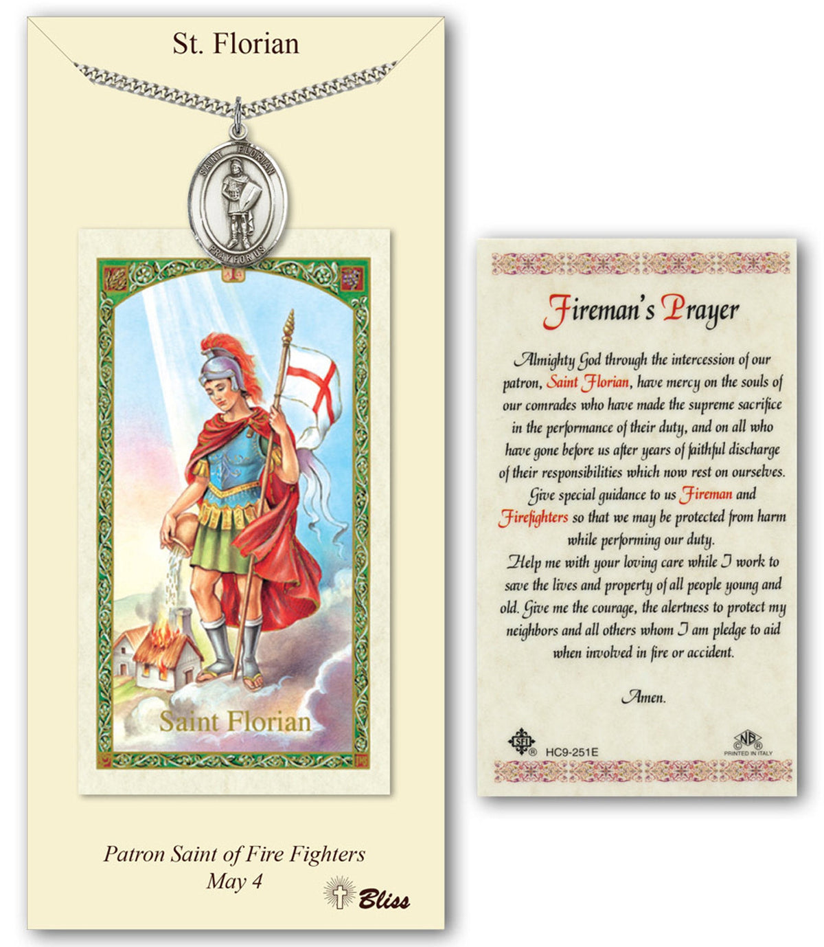 Bliss St Florian Medal and Fireman's Prayer Holy Card Gift Set