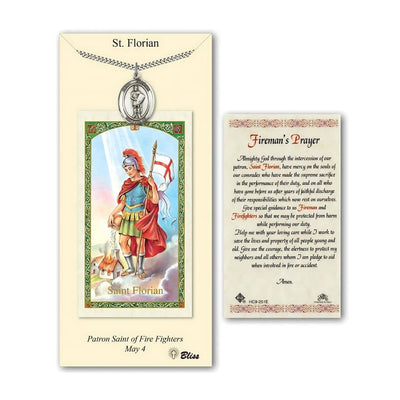 St. Florian Pewter 1-inch Medal and Fireman's Prayer Holy Card Gift Set, Bliss Manufacturing