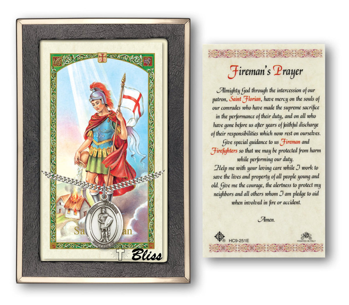 Bliss St Florian Medal and Fireman's Prayer Holy Card Gift Set