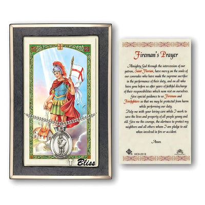 St. Florian Sterling Silver 1-inch Medal and Fireman's Prayer Holy Card Gift Set, Bliss Manufacturing