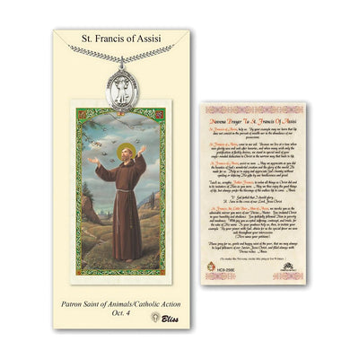 St. Francis of Assisi Pewter 1-inch Medal with a Novena Prayer Holy Card Gift Set, Bliss Manufacturing