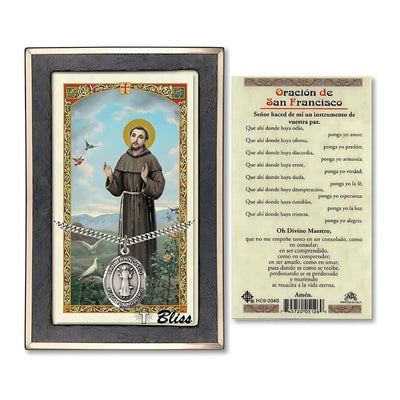 San Francisco Sterling Silver 1-inch Medal with a Spanish Text Prayer Holy Card Gift Set, Bliss Manufacturing