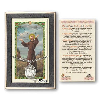 St. Francis of Assisi Sterling Silver 1-inch Medal with a Novena Prayer Holy Card Gift Set, Bliss Manufacturing